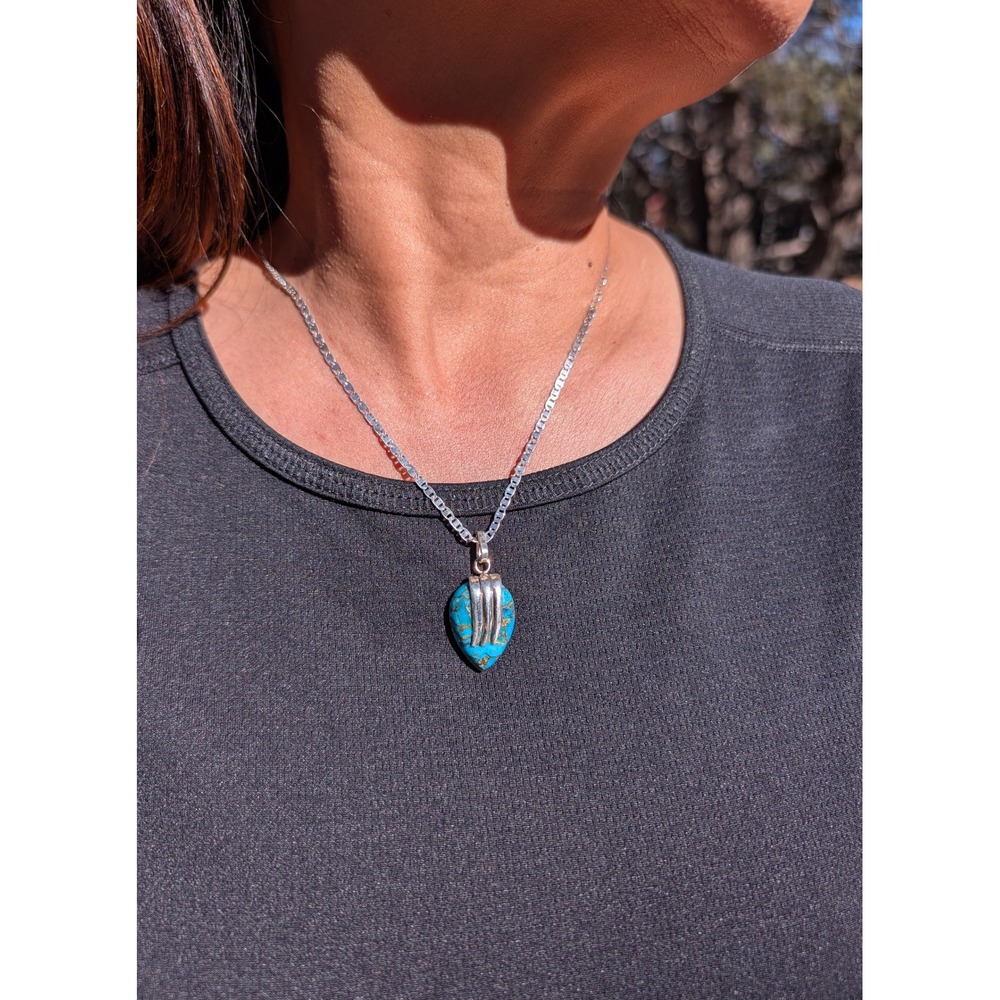 Handmade Kingman Copper Matrix Turquoise Pendant Necklace 18in Mariner Chain ** - Picture 6 of 9